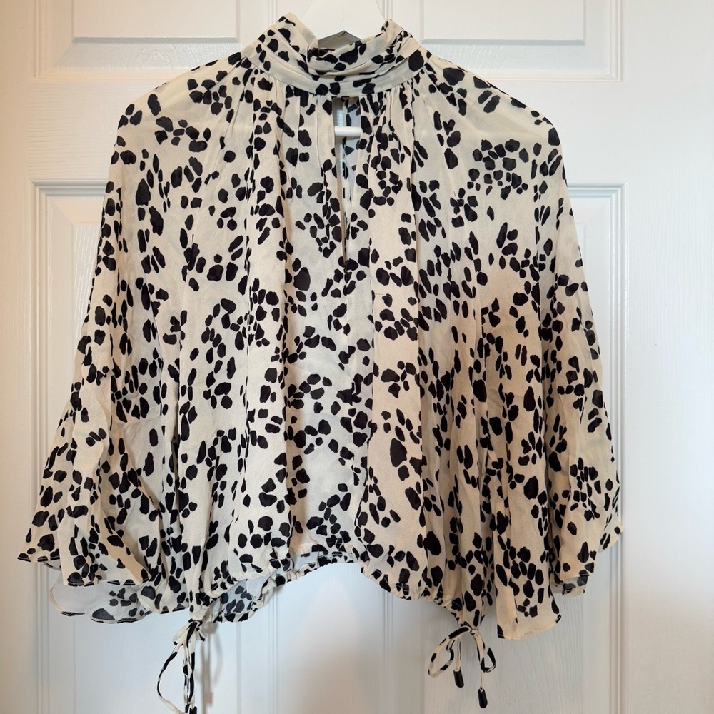 Sheer Leopard Print Blouse - 100% Viscose, Size P, Button-Up, Long Sleeve